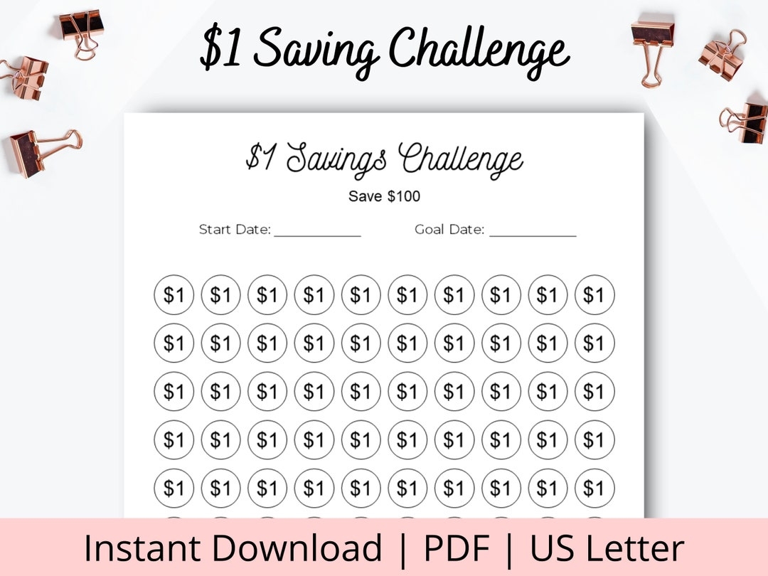 1 Dollar Savings Challenge One Dollar Savings Challenge Easy Savings Tracker Template Cash Savings Challenge US Letter PDF Etsy
