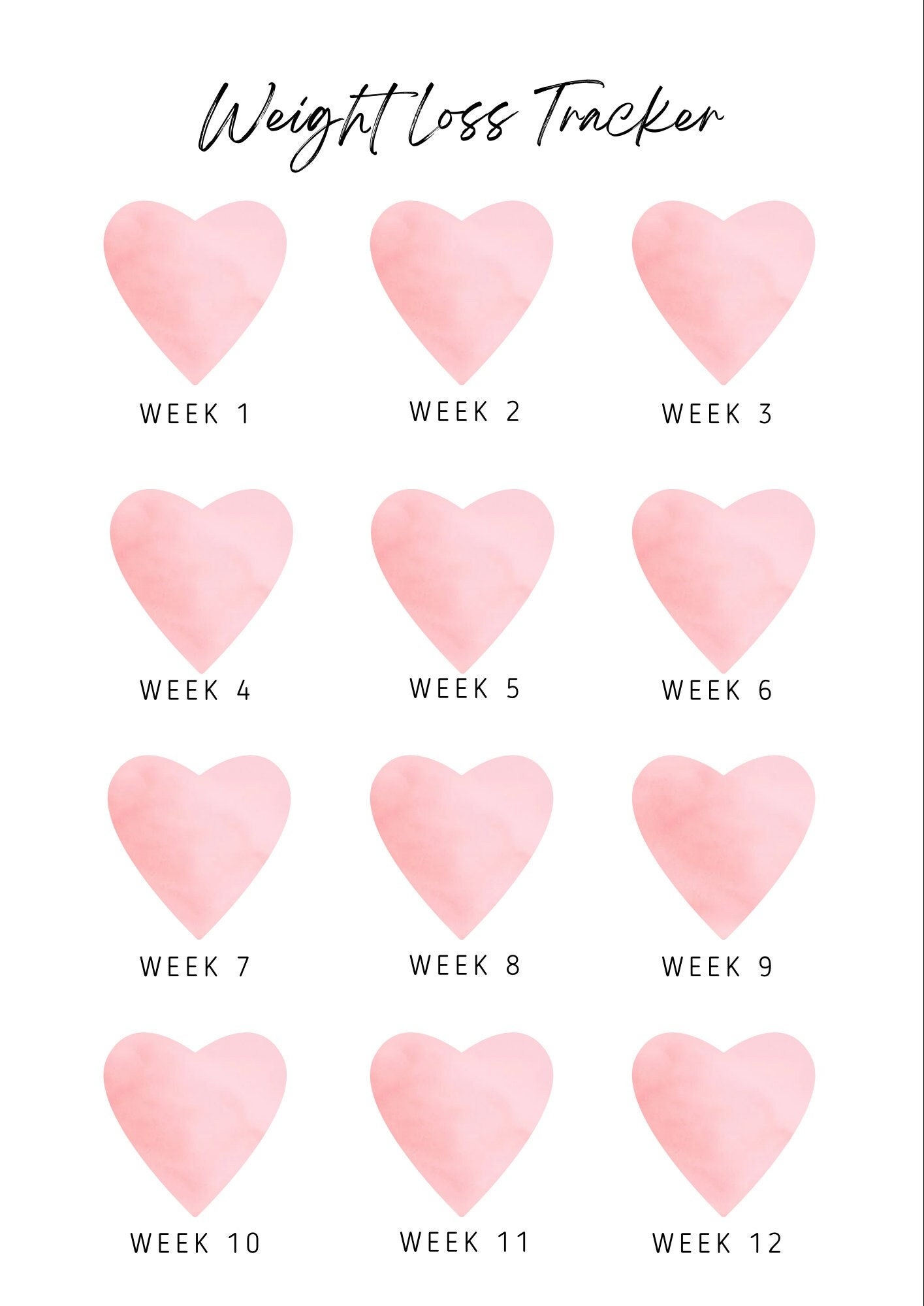 12 Week Weight Loss Tracker Chart Slimming Log Planner Weekly Plan Weight Watchers Logger PNG JPG PDF 12 Week Challenge Digital Download Etsy