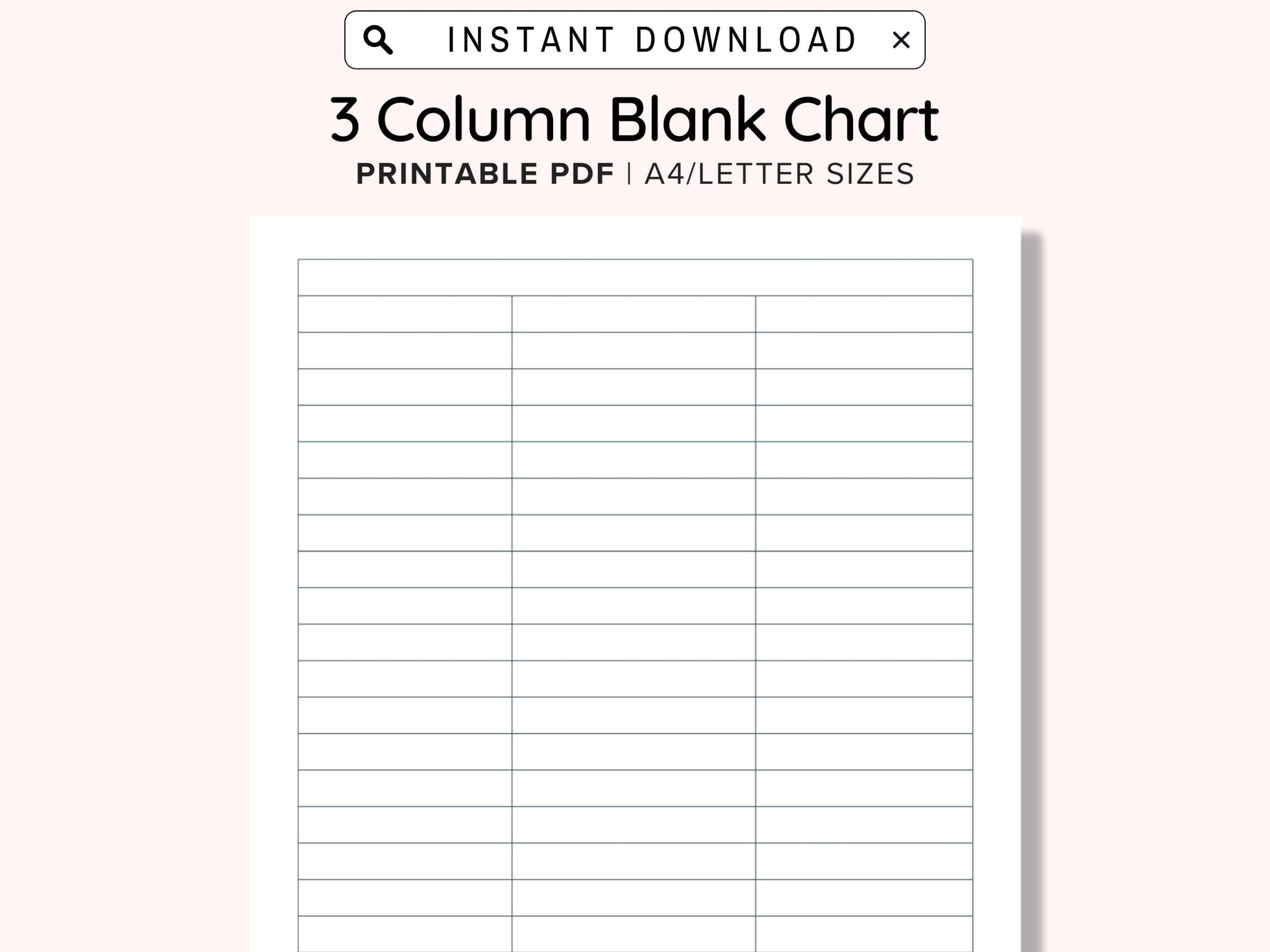Printable 3 Column Blank Chart Text Input PDF Template US Letter Etsy