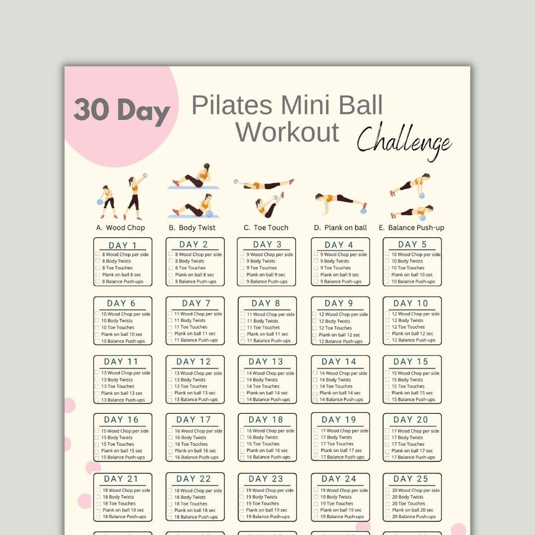 30 Day Pilates Mini Ball Workout Challenge digital Download Etsy