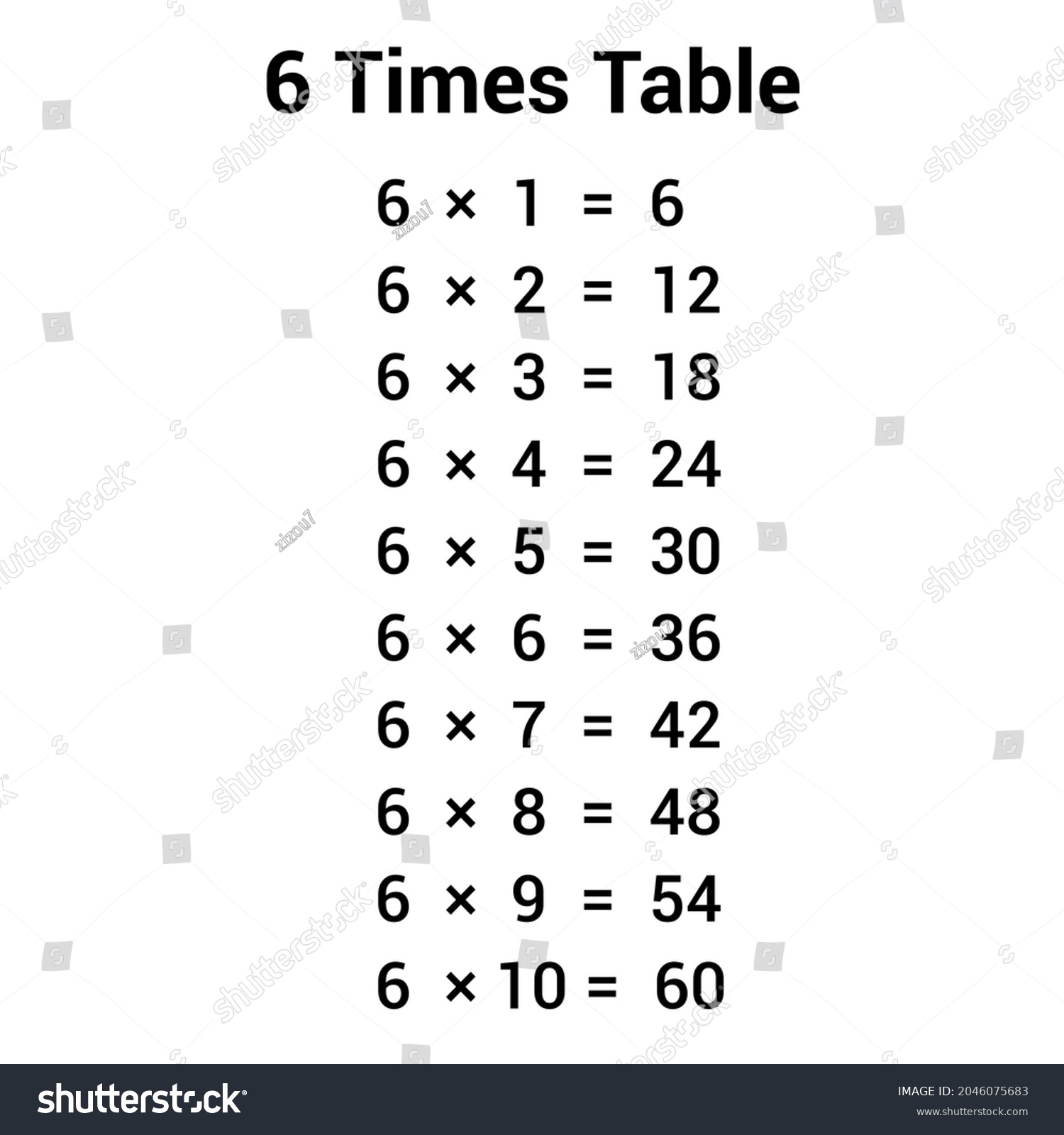 6 Times Table Multiplication Chart Stock Vector Royalty Free 2046075683 Shutterstock
