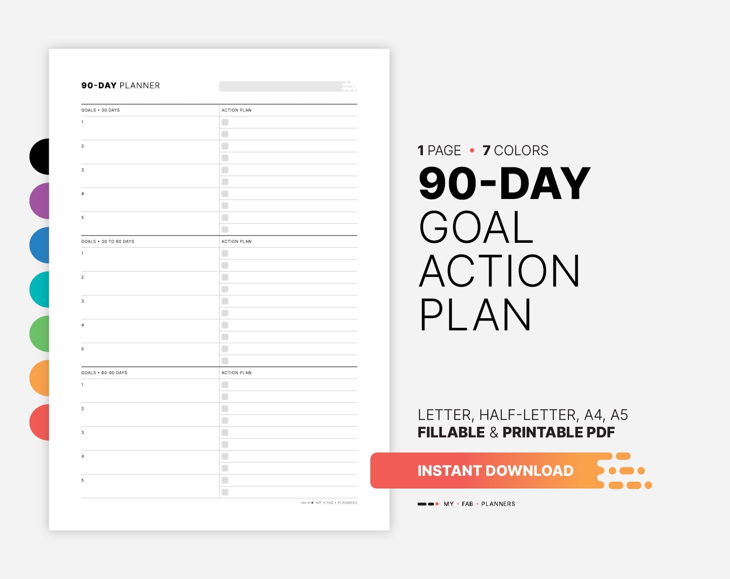 90 day Goal Action Plan Fillable Goal Setting Worksheet Chart List Quarterly Goals Mapping Review Printable Letter A4 A5 PDF Template Etsy