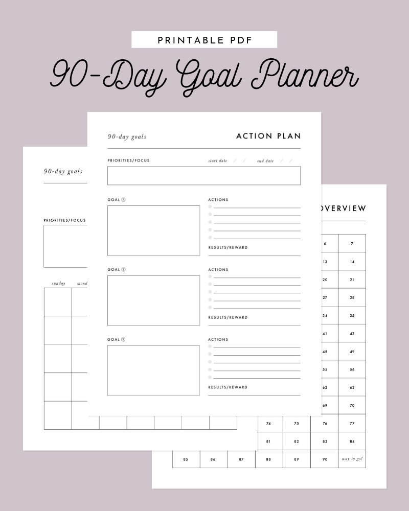 90 Day Goal Planner Printable Planner Goal Action Plan Goal Journal Goal Tracker Review Printable PDF 90 Day Action Plan Etsy
