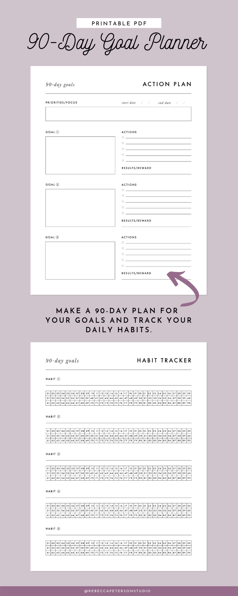 90 Day Goal Planner Printable Planner Goal Action Plan Goal Tracker Review Printable PDF