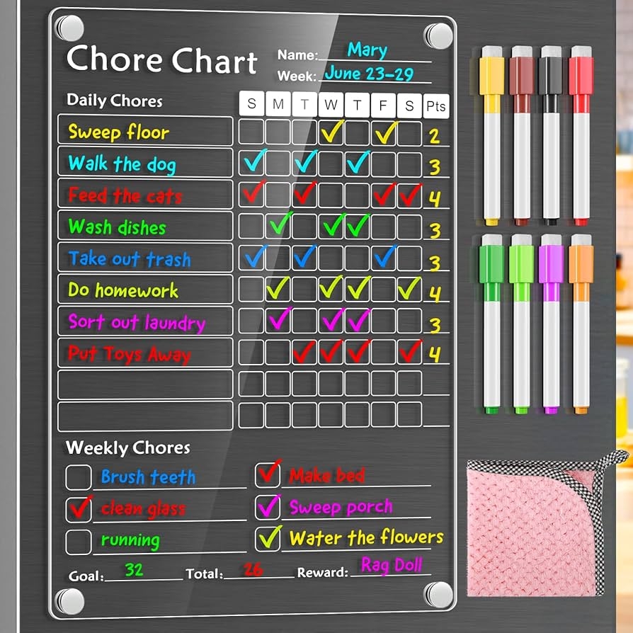 Amazon Acrylic Magnetic Chore Chart For Kids Chores Chart For Fridge Refrigerator Dry Erase Behavior Chore Chart For Multiple Kids Reward Chart For Multiple Kids Teens Adults Family 8 X12 White 1 Pack Office Products