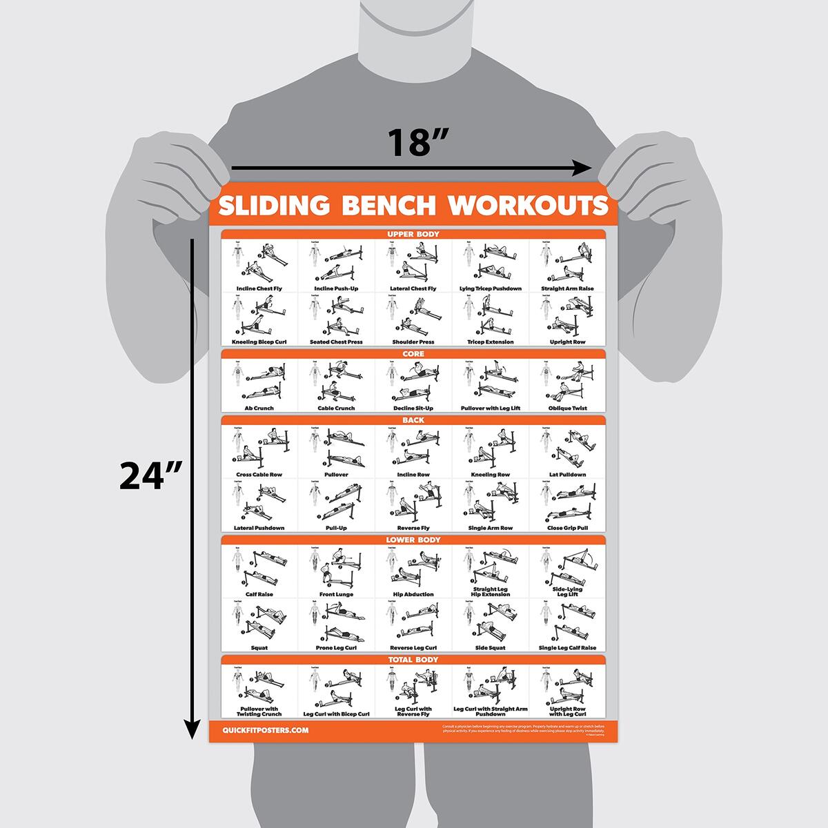 Amazon QUICKFIT Sliding Bench Workout Poster Compatible With Total Gym Weider Ultimate Body Works Incline Bench Exercise Chart LAMINATED 18 X 24 Office Products