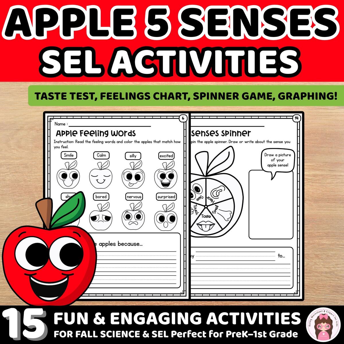 Apple 5 Senses And SEL Activities Fall Worksheets For PreK To 1st Grade Made By Teachers