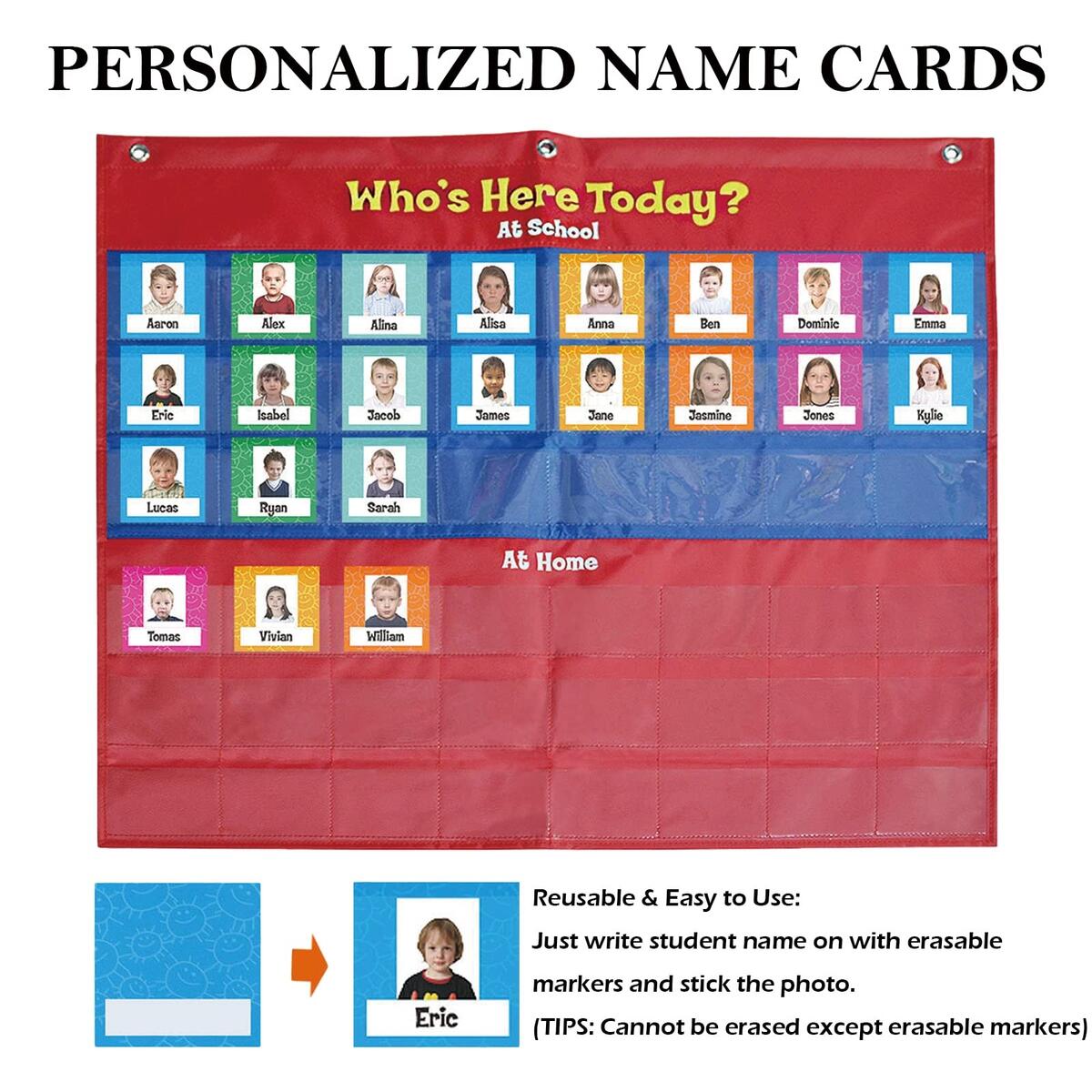 Attendance Pocket Chart For Preschool Classroom Wall Organization Who Is Here Today Pocket Charts For Teachers Clearance Kindergarten Kids Daycare Teaching Supplies 72 Cards And 3 Hooks Included Teacher Resources Amazon Au