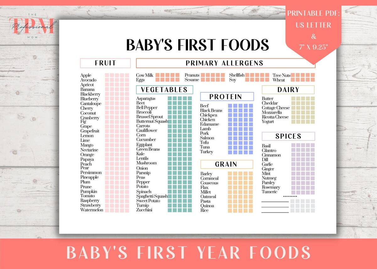 BABY FIRST FOOD Chart Printable Pdf First 100 Foods Tracker For Newborn 100 Before 1 Year Log New Mom Baby Meal Planner Etsy