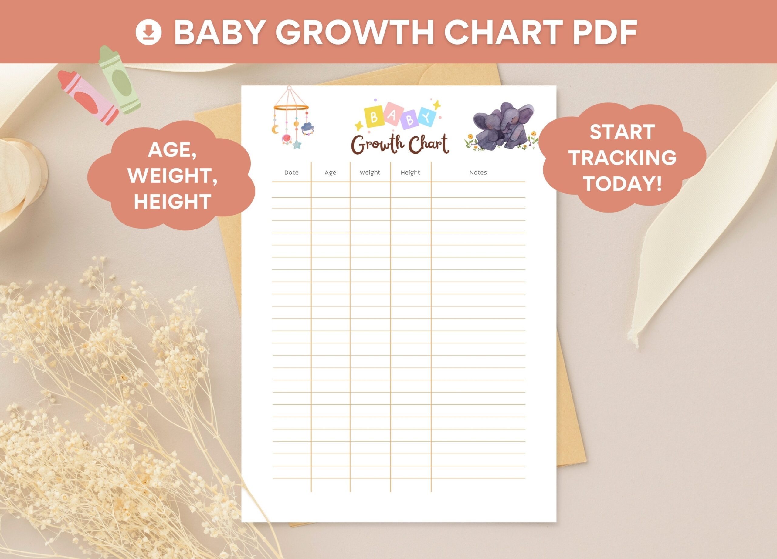 Baby Growth Chart Printable Infant Tracker PDF Etsy