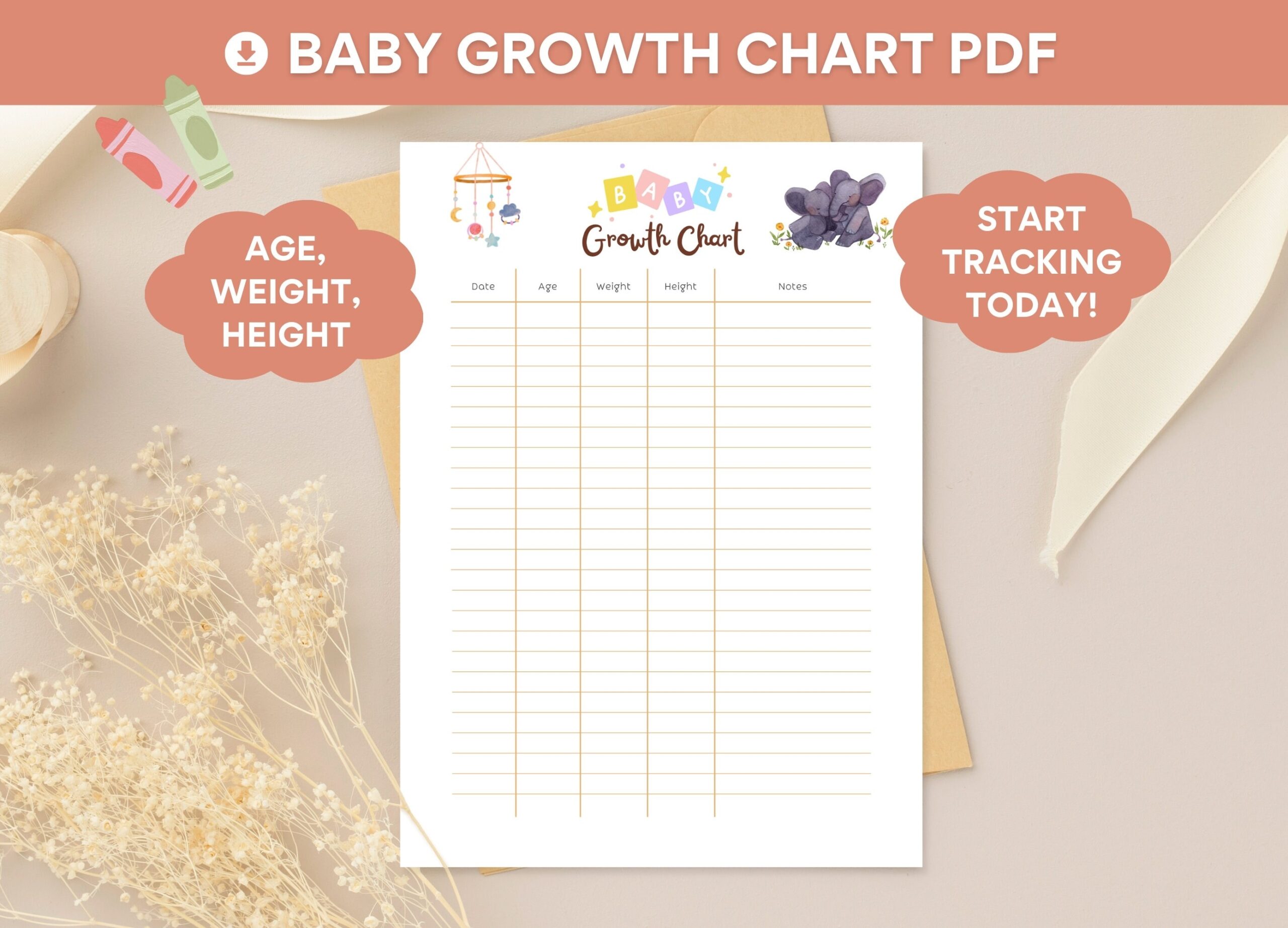 Baby Growth Chart Printable Infant Tracker PDF Etsy