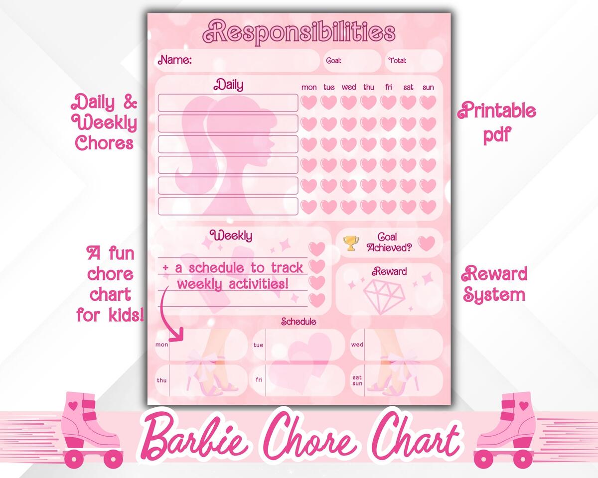 Barbie Inspired Printable Chore Chart Kids Responsibility Tracker PDF Etsy