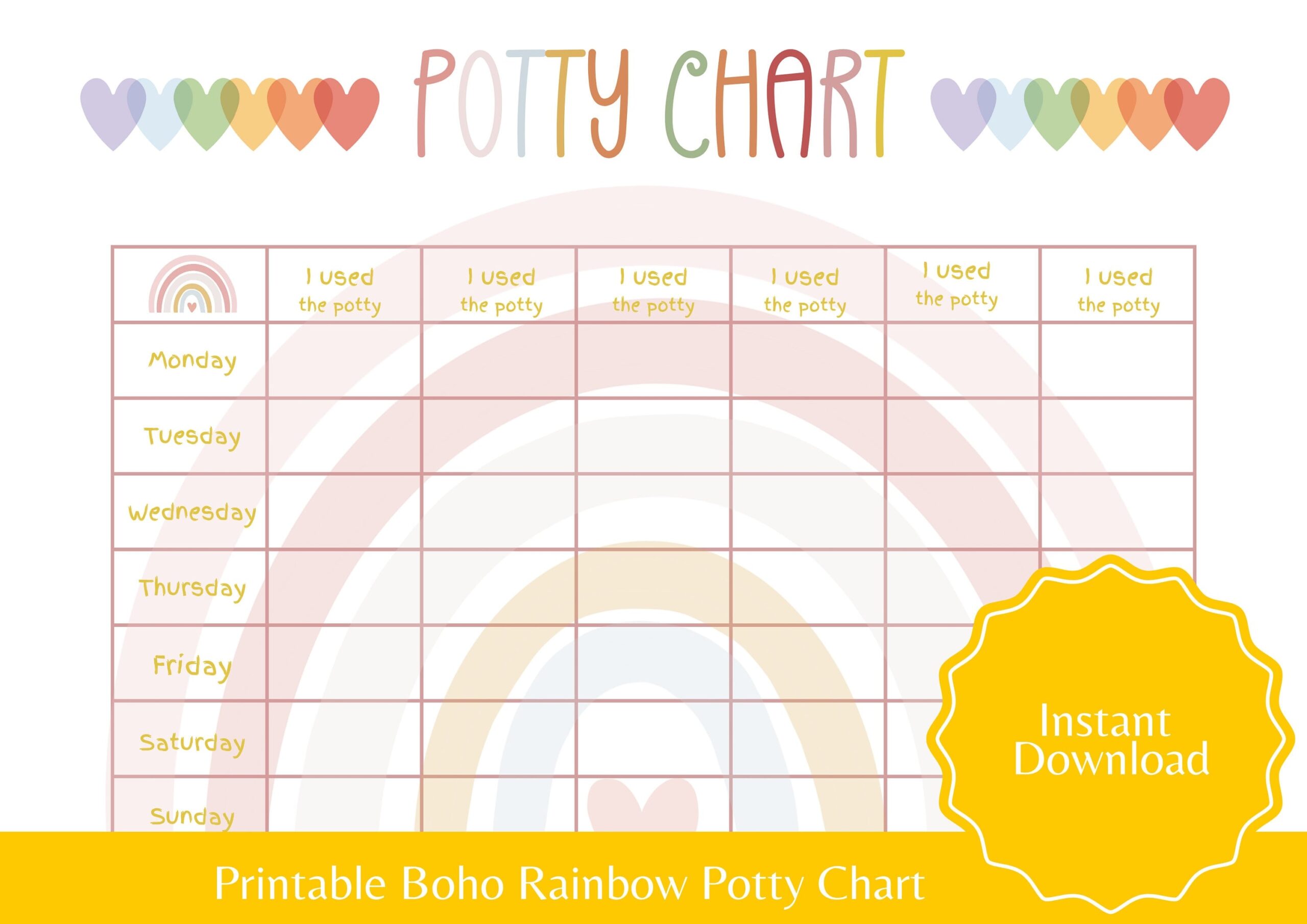 Boho Rainbow Potty Training Chart Printable For Girls Toilet Training Reward Tracker Potty Training Ideas For Toddlers Potty Chart For Girls Etsy