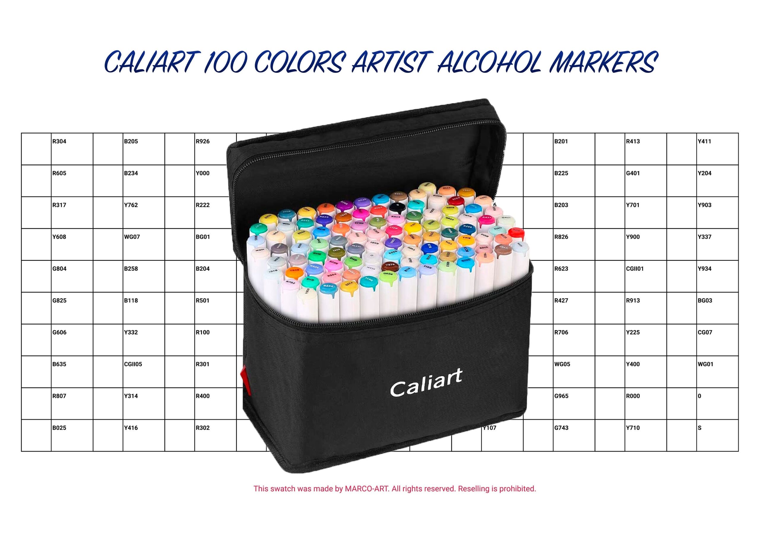 Caliart 100 Colors Artist Alcohol Markers Swatch Template DIY Single Page Color Swatch Printable Digital PDF Template Instant Download Etsy