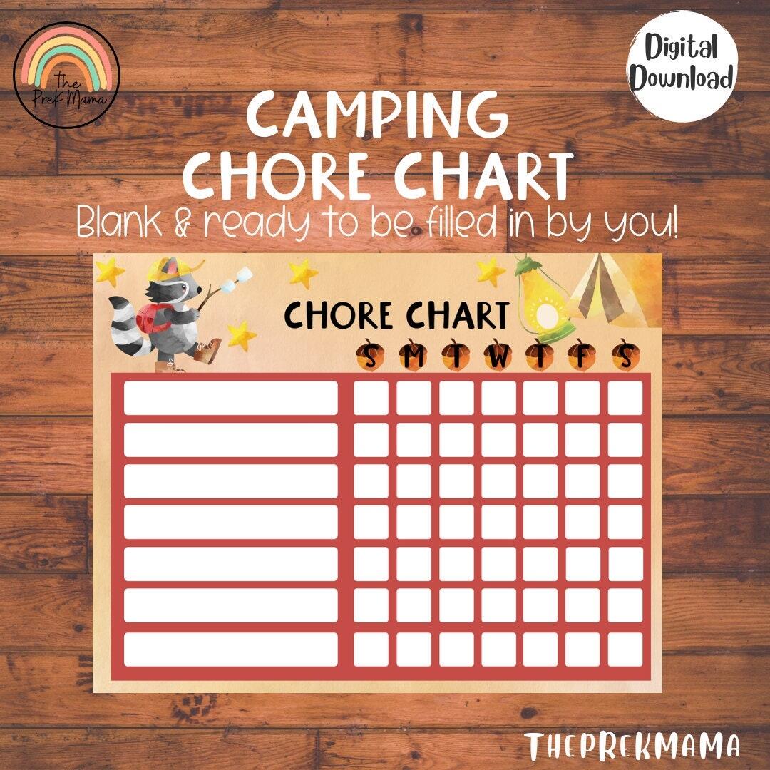 Camping Chore Chart Printable Chore Chart Blank Chore Chart Chore Chart For Kids Downloadable Chore Chart Printable For Kids Chores Etsy