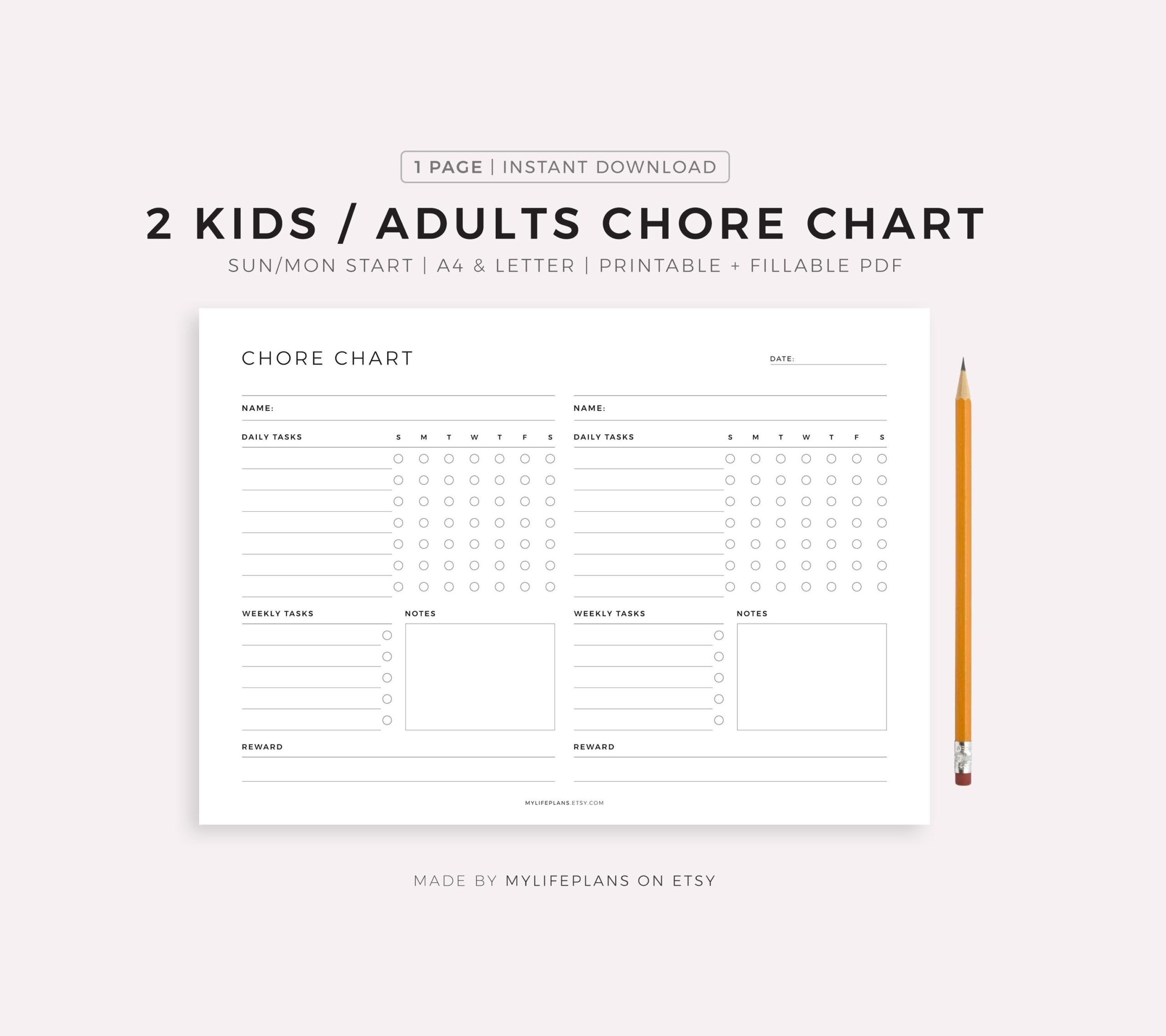 Chore Chart For Two Kids Template In Illustrator PDF Download Template