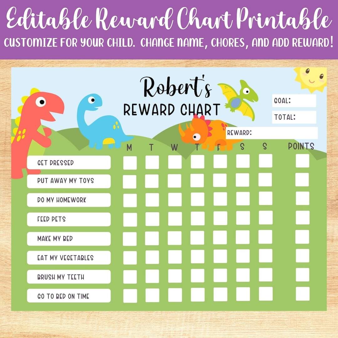 Printable Dinosaur Reward Chart Instant Download Bobotemp