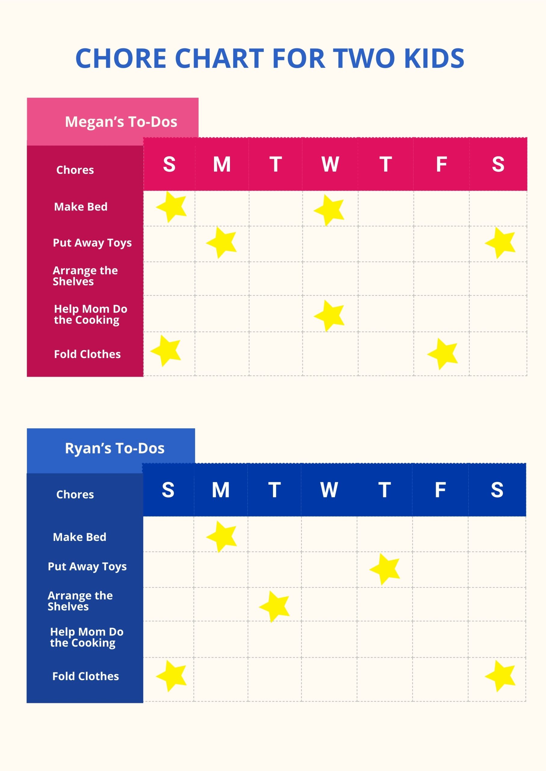 Chore Chart For Two Kids Template In Illustrator PDF Download Template