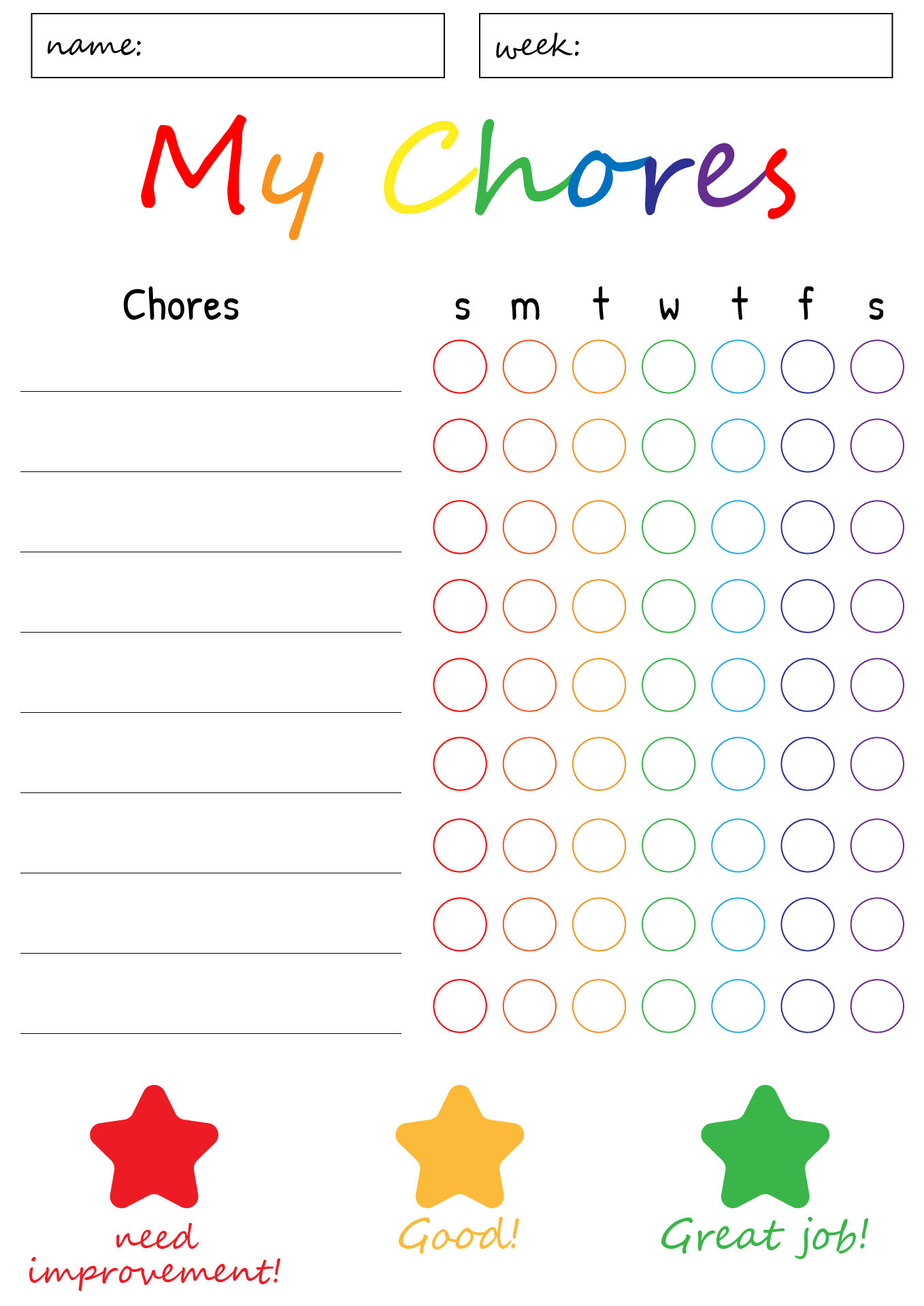 Chore Charts Easy 10 Free PDF Printables Printablee