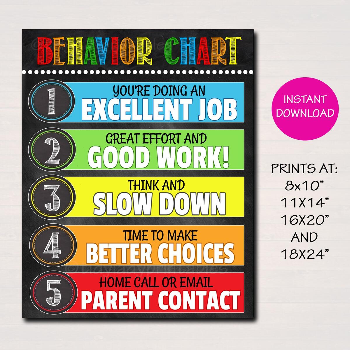 Classroom Behavior Chart Poster Chalkboard Style Digital Download Etsy Behavior Clip Charts The Ugly Truth