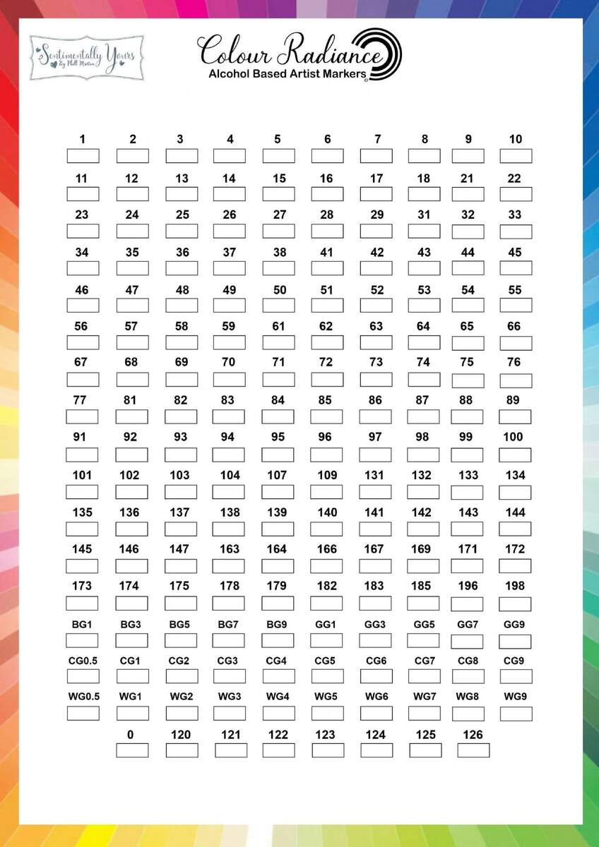 Colour Radiance Alcohol Markers Colour Chart