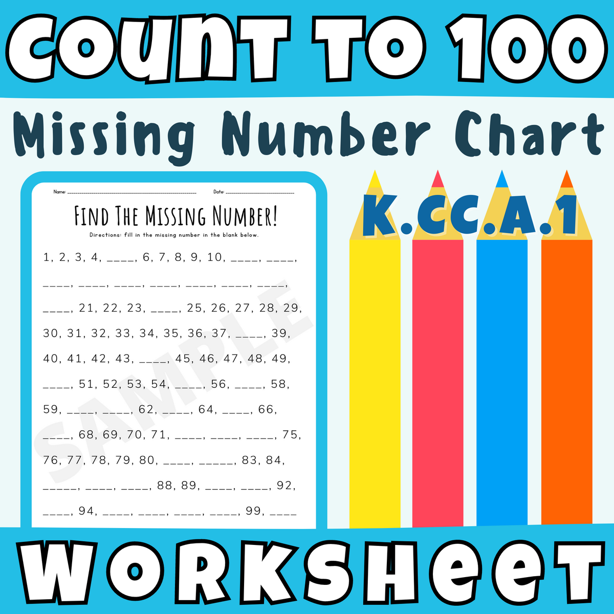 Count To 100 Chart Fill In Missing Numbers Printable Kindergarten 1st Grade K 5 Students And Teachers In Math Class Classful