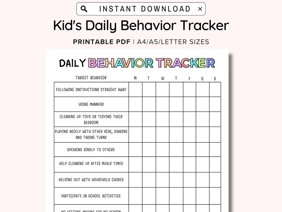 Daily Behavior Chart For Kids Printable Good Behavior Tracking Children Behavior Chart Home Classroom Kid s Chore Checklist A4 A5 PDF Etsy Hong Kong