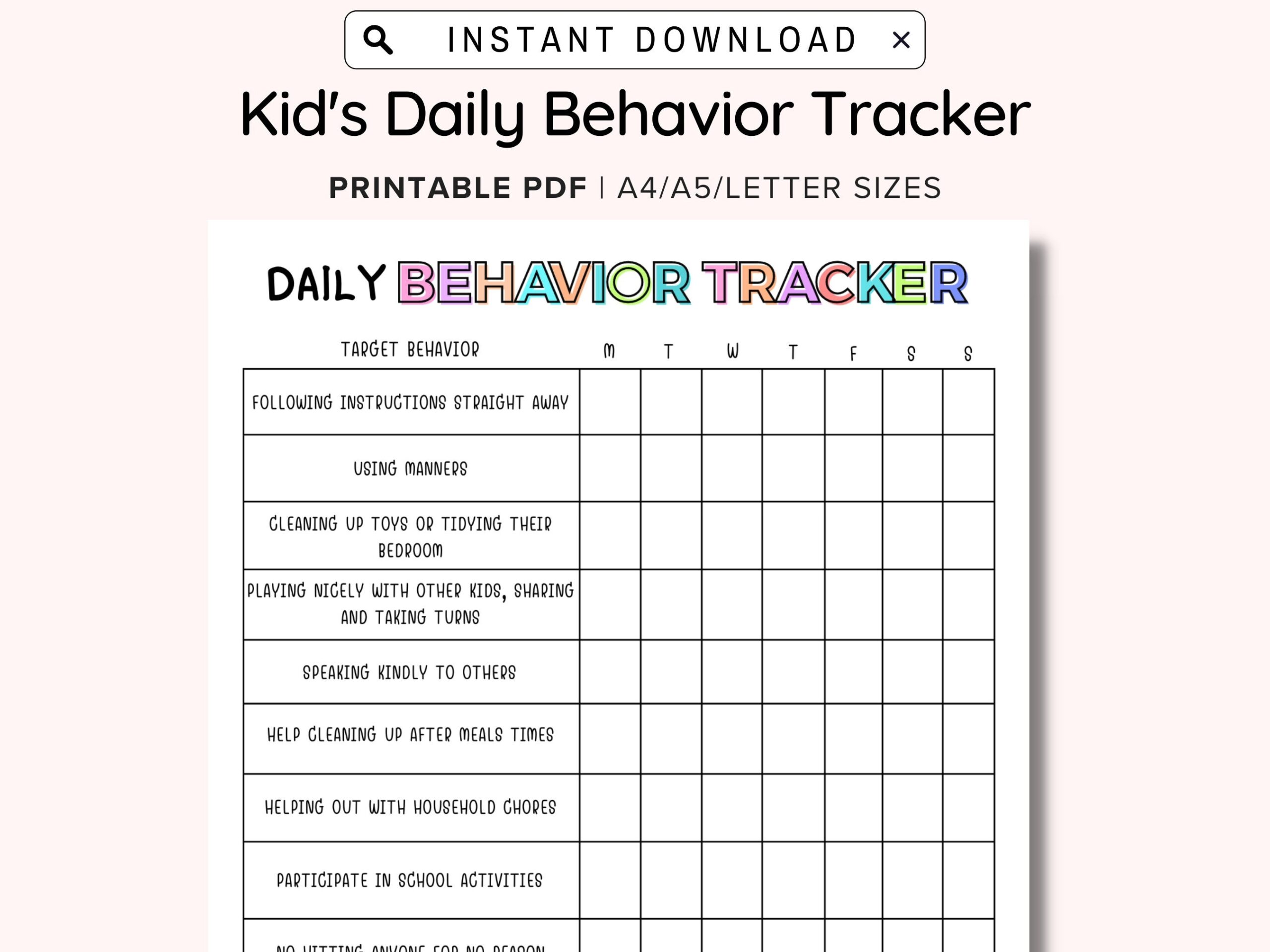 Daily Behavior Chart For Kids Printable Good Behavior Tracking Children Behavior Chart Home Classroom Kid s Chore Checklist A4 A5 PDF Etsy Hong Kong