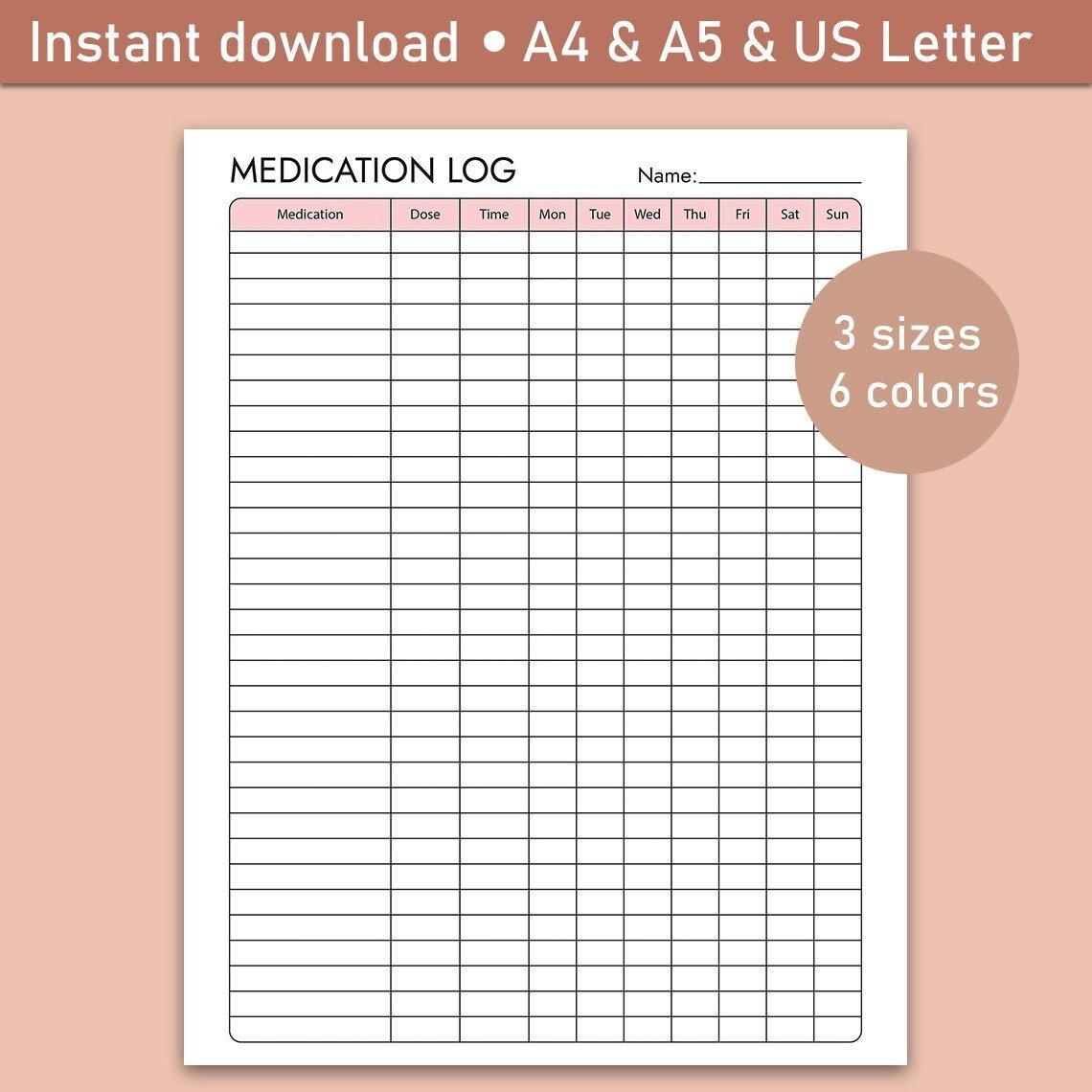 Daily Medication Log Printable Medication Tracker Printable Medication Chart List Medicine Tracker Medication Planner Template Etsy Denmark