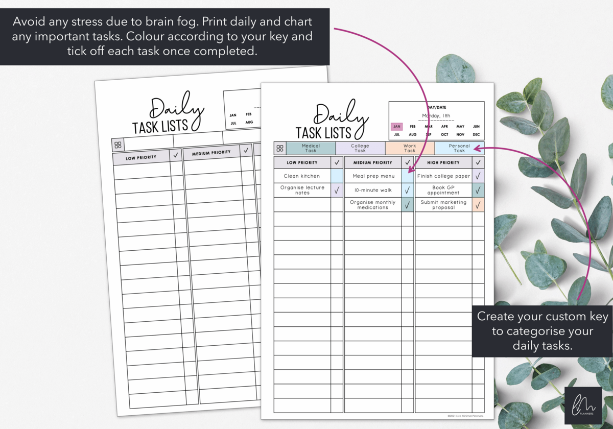 Daily Task List Priority Tracker Instant Download Live Minimal