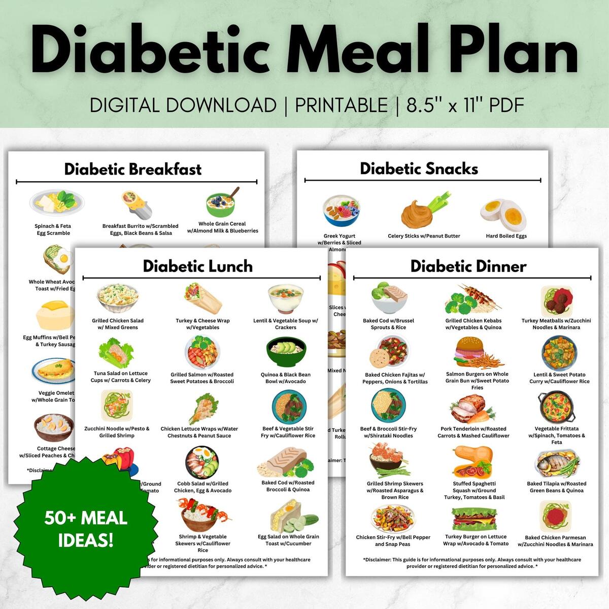 Amazon TOEJGF Diabetic Meal Plan Poster Type 2 Diabetes Diet Chart Kitchen Wall Art Canvas Poster 16x16inch 40x40cm Living Room Decor Posters Prints