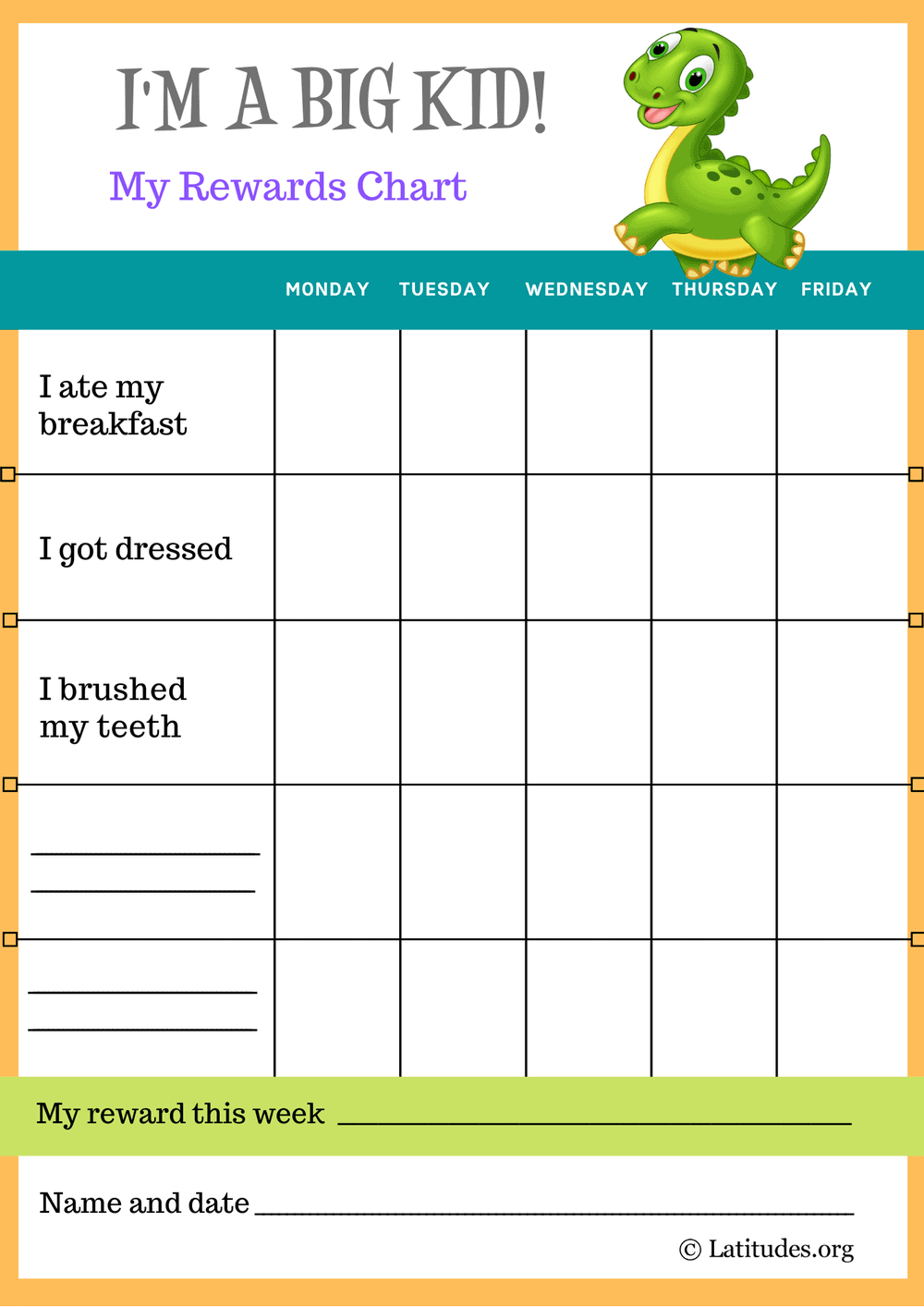 Dinosaur I M A Big Kid Self Care Reward Chart ACN Latitudes Dinosaur I M A Big Kid Self Care Reward Chart ACN Latitudes