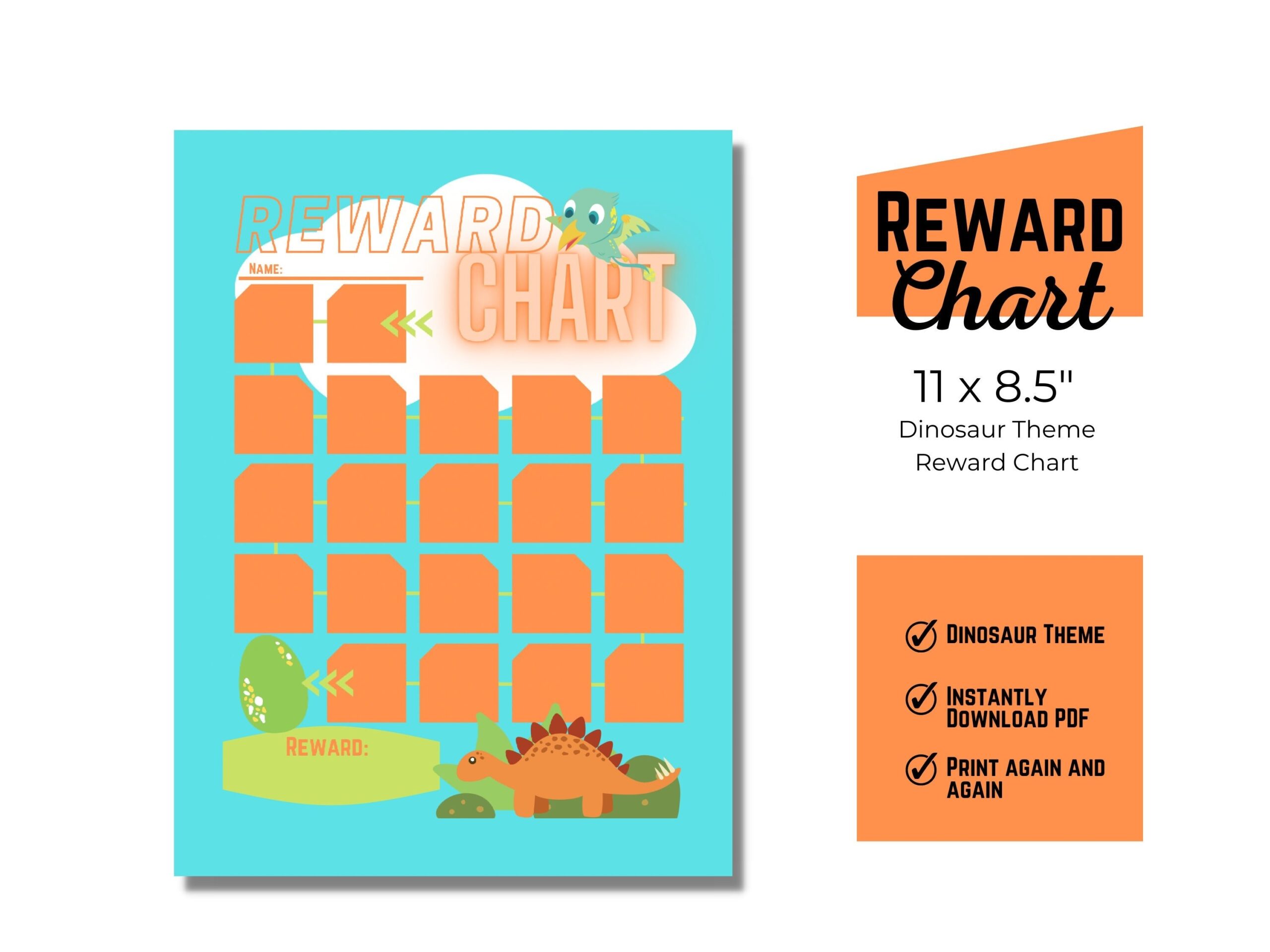 Dinosaur Reward Chart Kids Behavior Tracker PDF Etsy