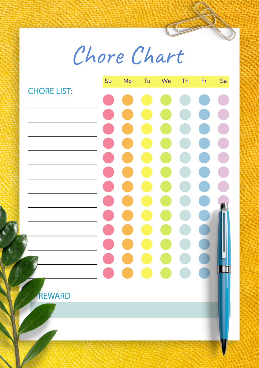 Download Printable Colored Weekly Chore Chart Template PDF Chore Charts Printable Editable Daily Weekly Templates Free Printables Lettering SVG Files Tools Apps