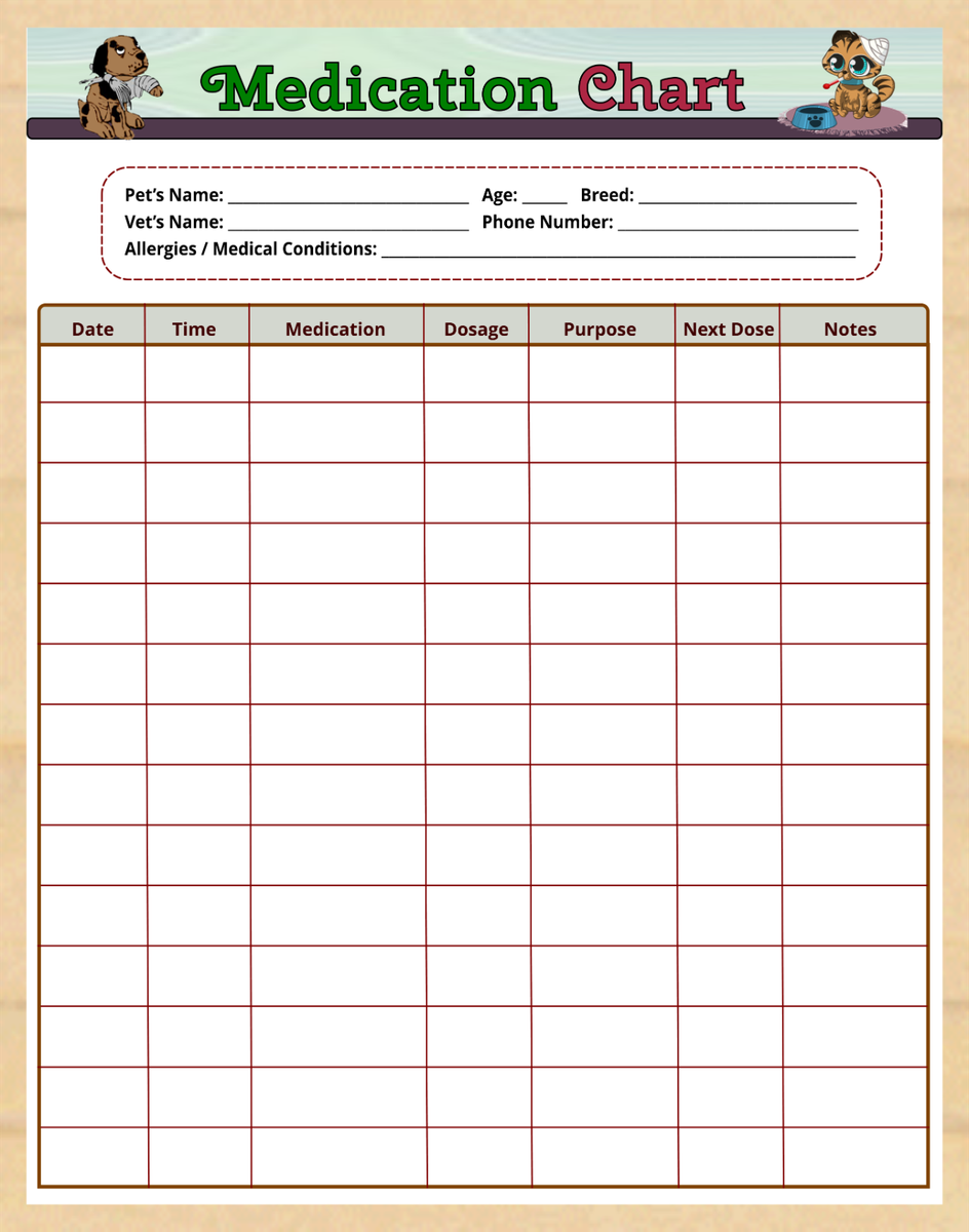 Dry Erase Pet Medication Chart Laminated Cat Dog Medication Schedule EBay Dry Erase Pet Medication Chart Laminated Cat Dog Medication Schedule EBay