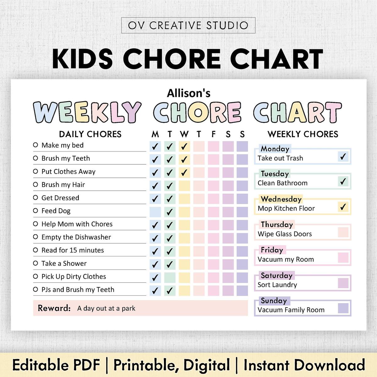 Editable Chore Chart For Kids Printable Kids Daily Weekly Responsibility Chart Kids Chore List Kids Daily Routine Checklist PDF Etsy Denmark