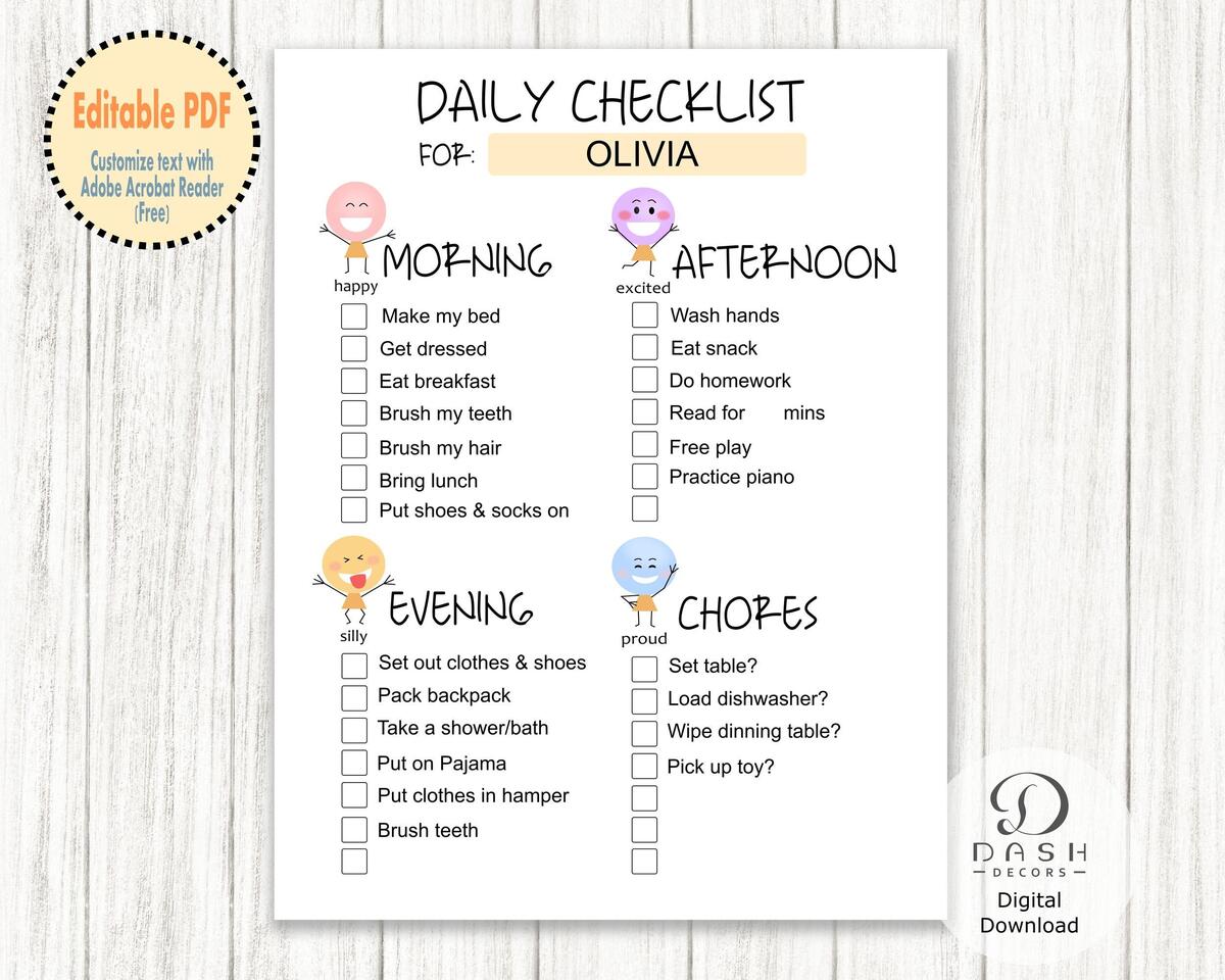 Free Printable Kid S Daily Routine Chart Template The Incremental Mama