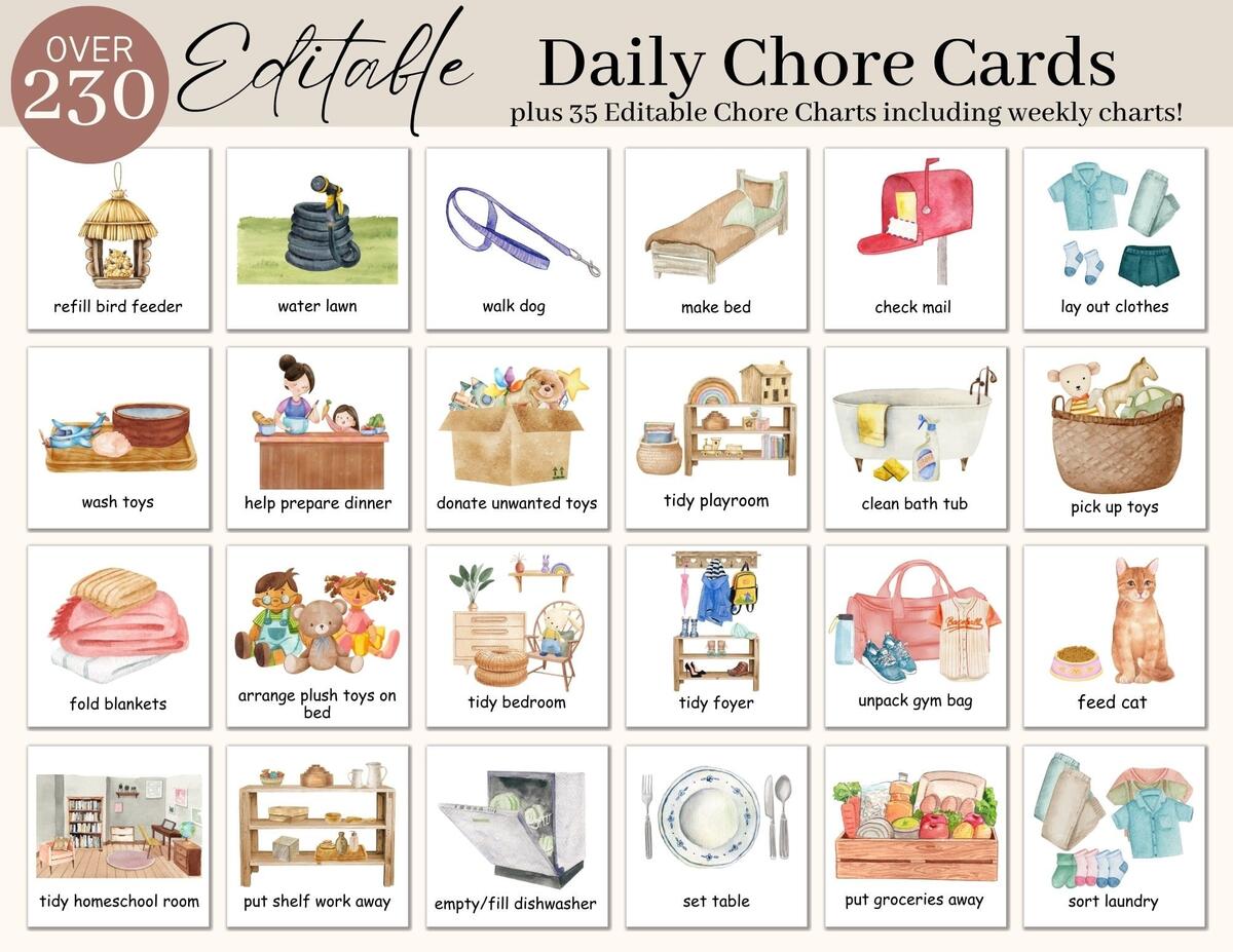 Editable Kids Daily Chore Cards Daily Visual Schedule Canva Chore Chart Template For Kids Printable Daily Rhythm Schedule For Children Etsy Israel