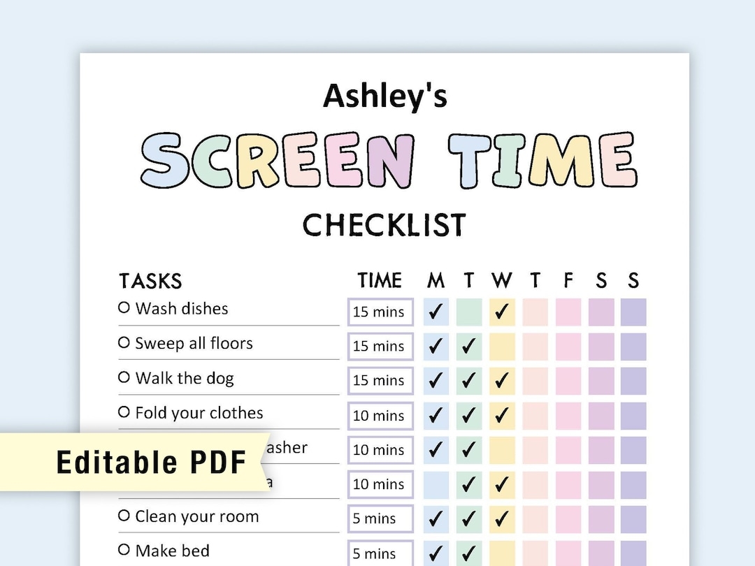 Printable Screen Time Chart Earn Screen Time Goodnotes Etsy