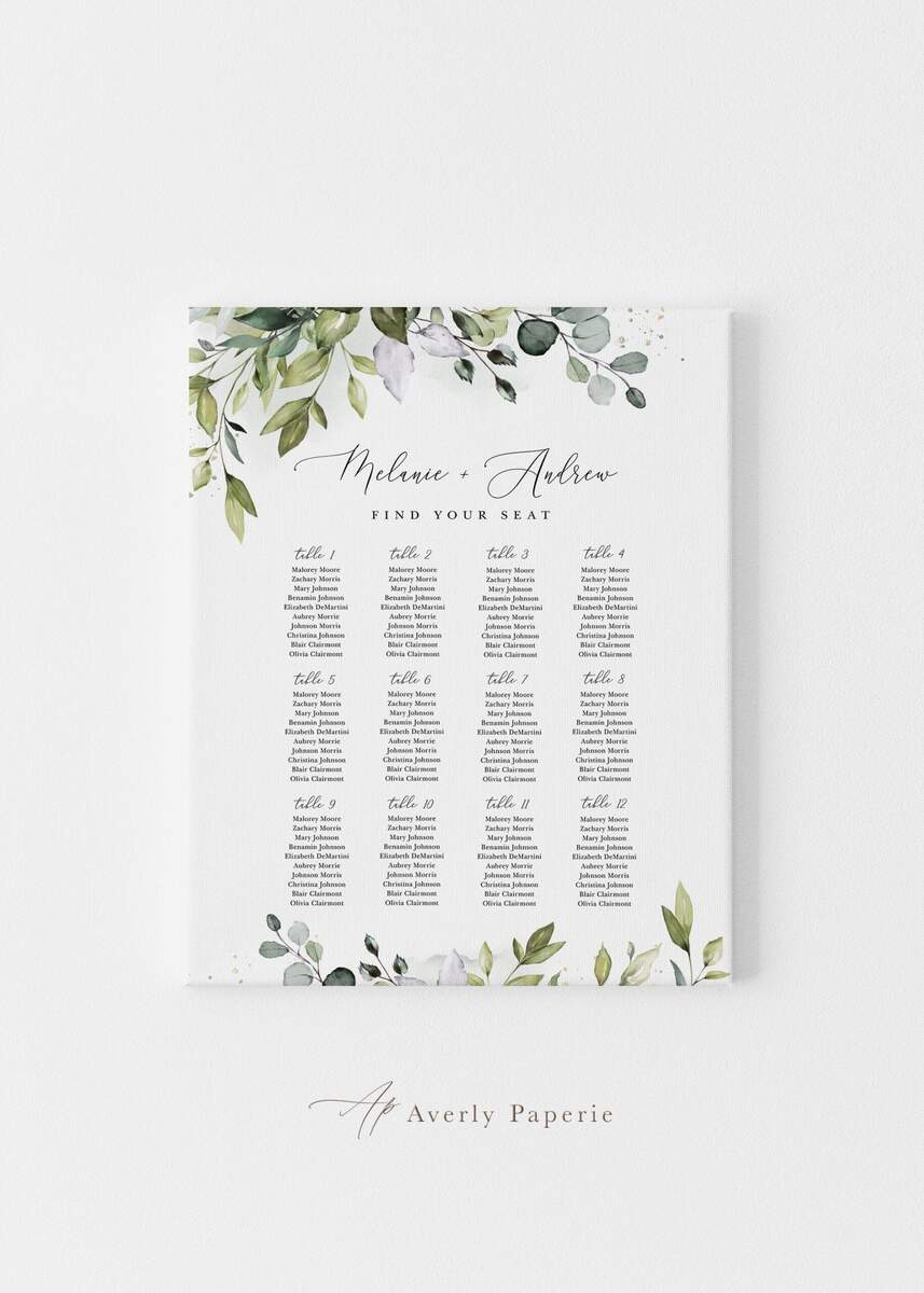 Personalized Wedding Seating Chart Sign Editable Landscape Template Digital Download Etsy