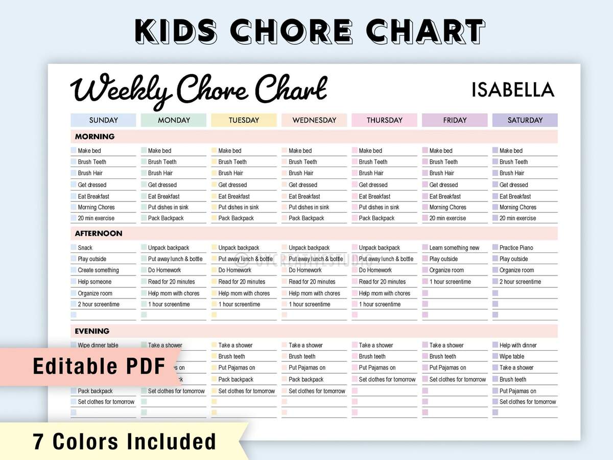 Editable Weekly Chore Chart For Multiple Kids Printable Digital Daily Responsibility Chart For Kids Daily Checklist Home School PDF Etsy