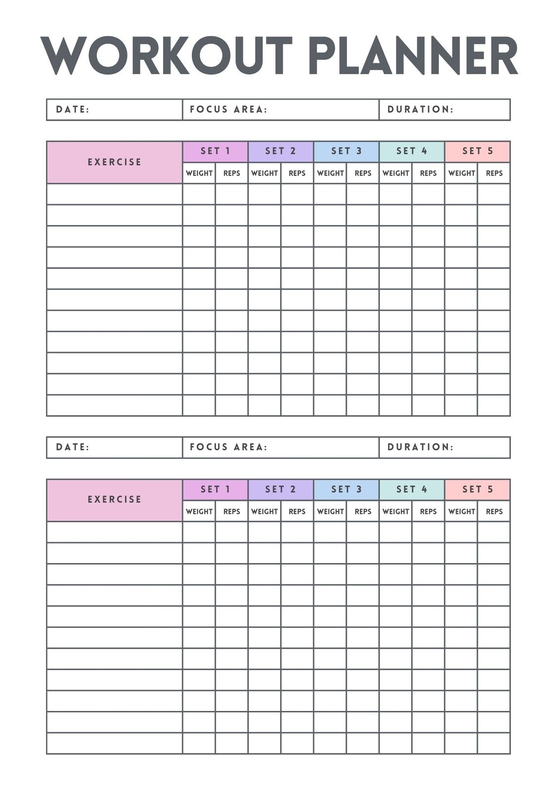 Free Custom Printable Workout Planner Templates Online Canva Printable Weight Lifting Workouts Weightlifting House Daily Training Weight Lifting