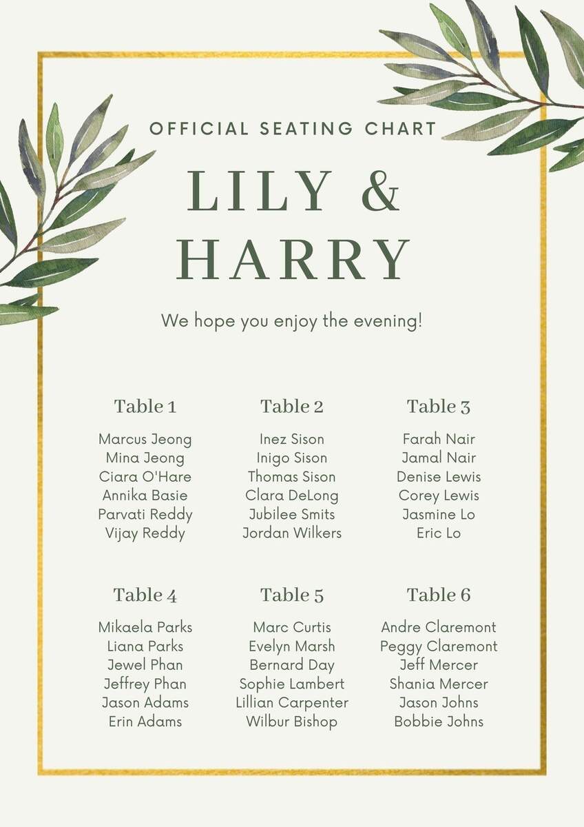 Free Custom Printable Seating Chart Templates Canva