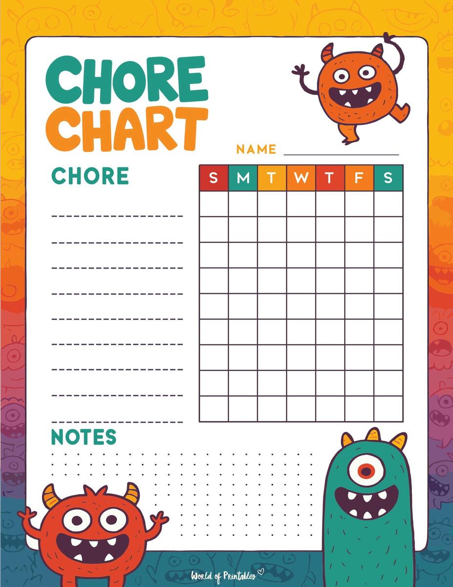 Free Printable Chore Charts For Kids Over 30 Fun Designs World Of Printables