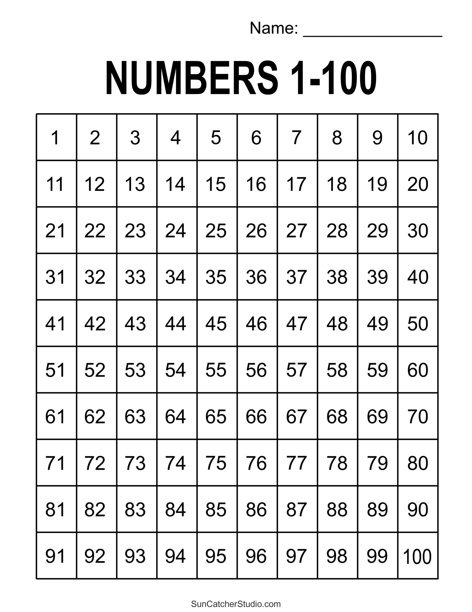 Free Printable Hundred Number Chart