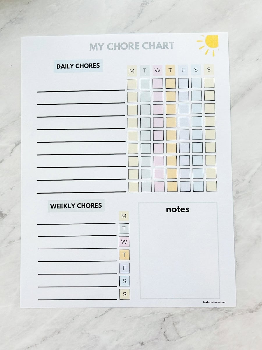 Free Printable Weekly Chore Chart For Kids Fox Farm Home Free Printable Weekly Chore Chart For Kids Fox Farm Home