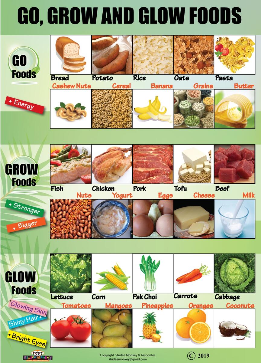 Go Grow And Glow Foods Charts Posters Or Teaching Aids Size 18 X 25 Studeemonkey