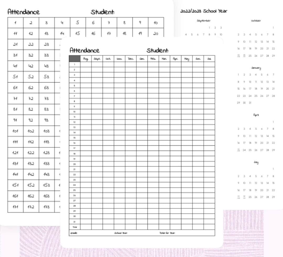 Homeschool Attendance Tracker 180 School Attendance Log Homeschooling Record Printable Etsy