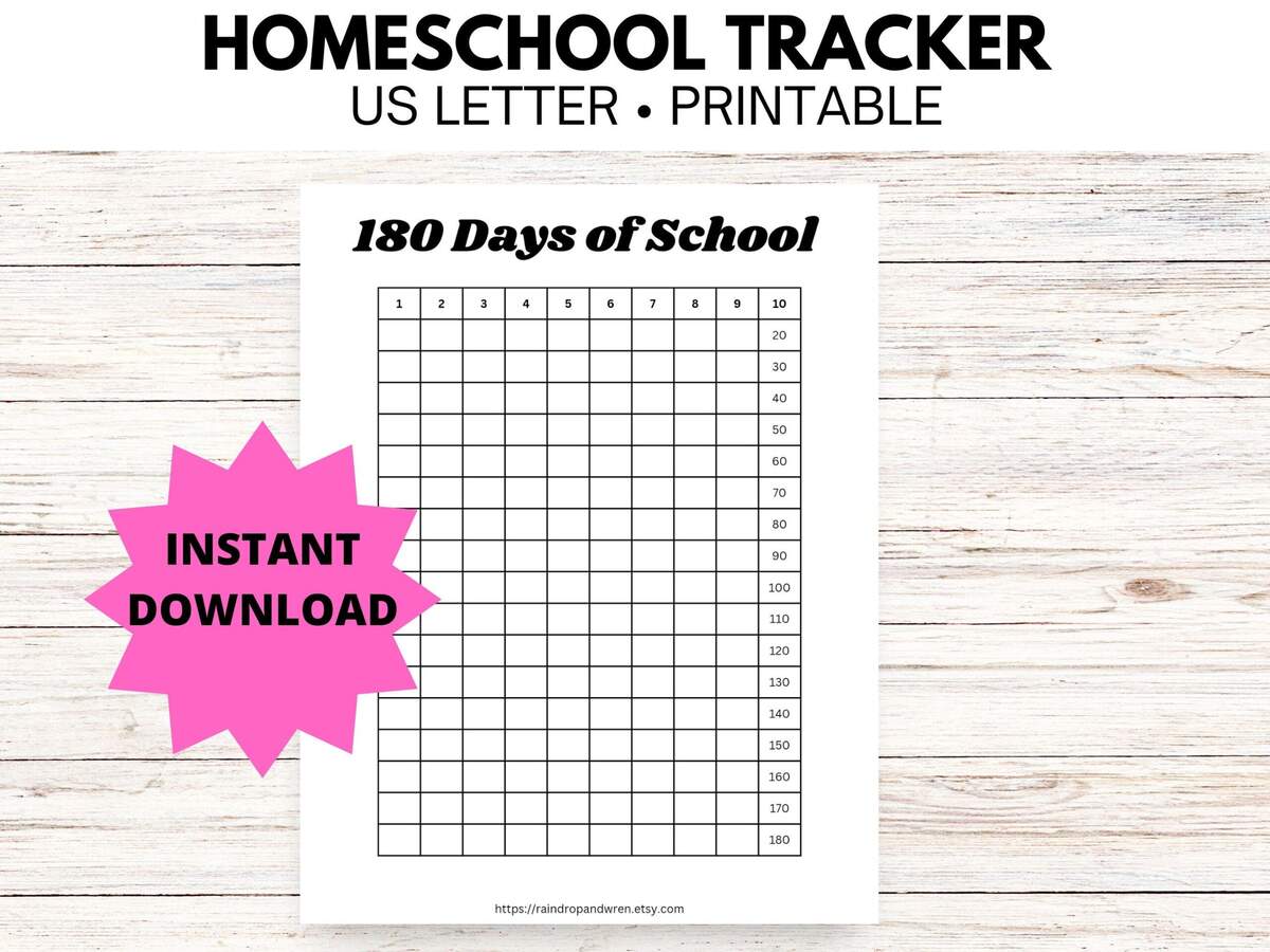 Homeschool Attendance Tracker 180 School Attendance Log Homeschooling Record Printable Etsy