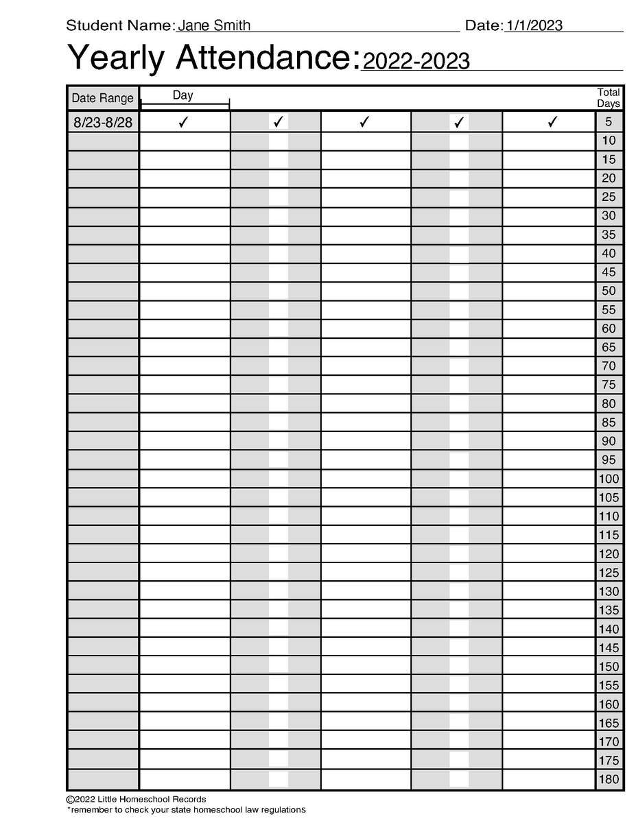 Homeschool Required Days 180 Days Form Etsy
